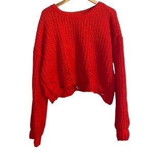 Alya Red Crochet Knit Sweater Large